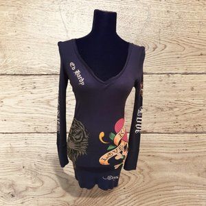 Ed Hardy Black Knit Long-sleeved dress/top Small